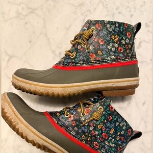 Eddie Bauer + The Great Collab Floral Duck Boots with Red Accents